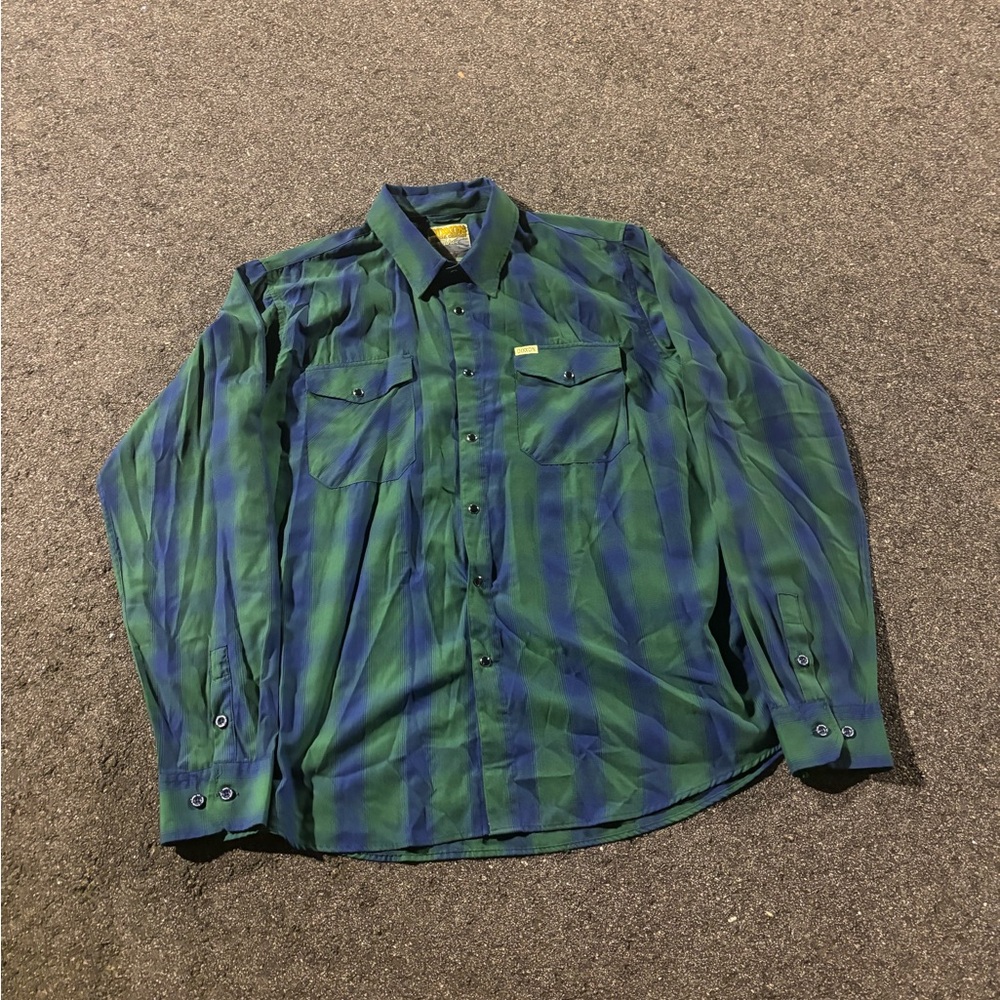 DIXXON Green and Blue Plaid Casual Button Down Shirt